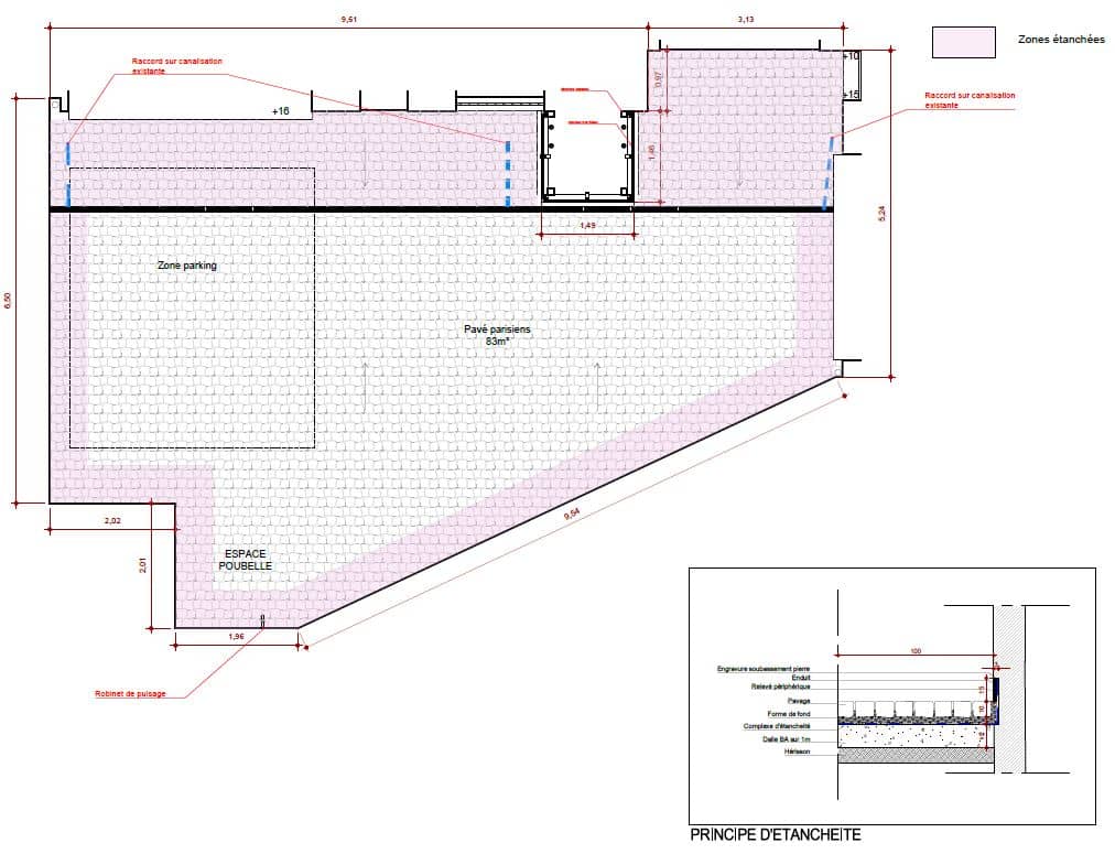 Plan rénovation d'une cour par l'agence Lacoste & Thieulin